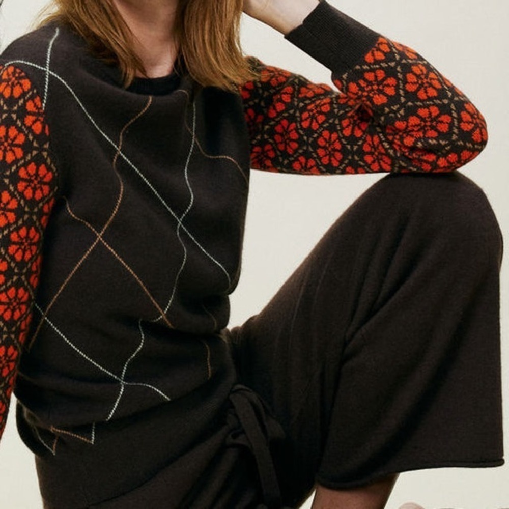Lingua Franca Cashmere Blend Pullover Sweater Argyle Crewneck Sz S‎